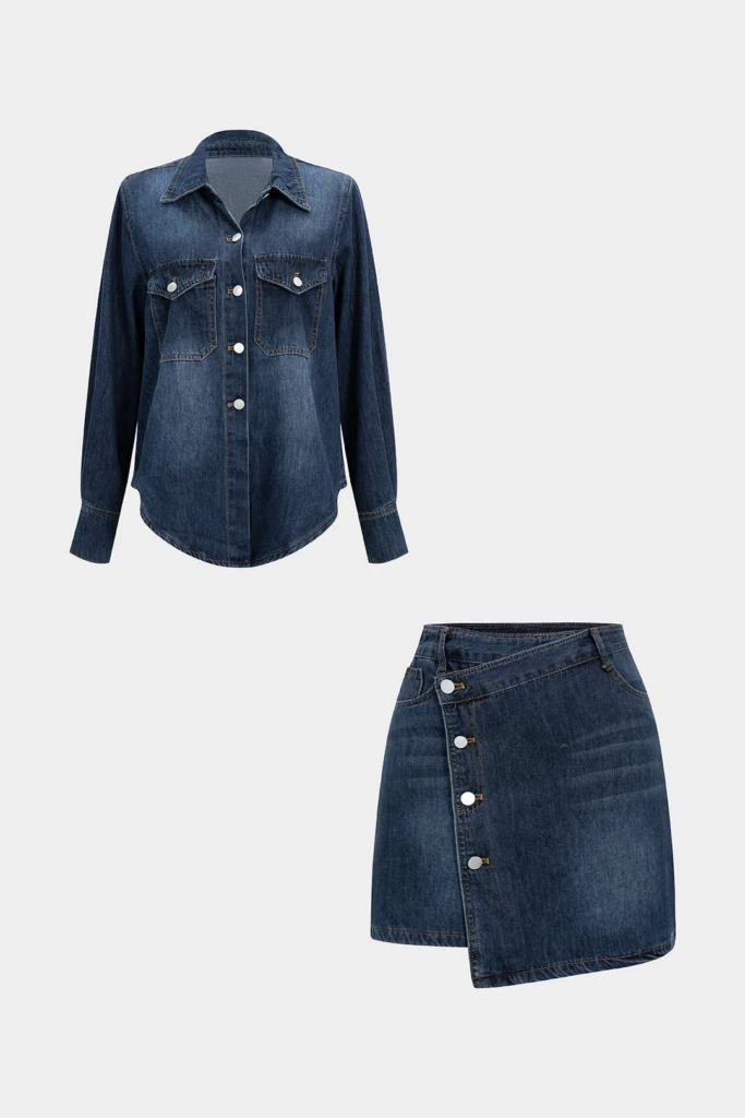 Stylish denim set outfit ideas with modern accessories and creative layering